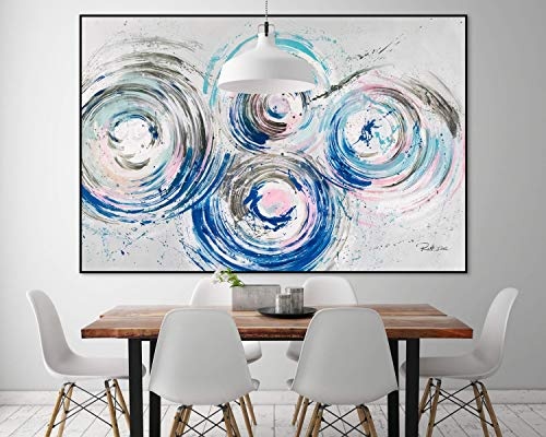 KunstLoft® XXL Gemälde Verträumter Schlaf 180x120cm | original handgemalte Bilder | Abstrakt Kreise Blau Pastell | Leinwand-Bild Ölgemälde einteilig groß | Modernes Kunst Ölbild