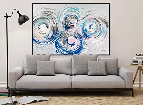 KunstLoft® XXL Gemälde Verträumter Schlaf 180x120cm | original handgemalte Bilder | Abstrakt Kreise Blau Pastell | Leinwand-Bild Ölgemälde einteilig groß | Modernes Kunst Ölbild