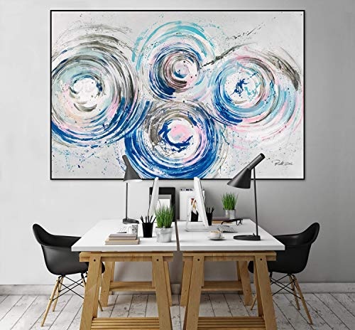 KunstLoft® XXL Gemälde Verträumter Schlaf 180x120cm | original handgemalte Bilder | Abstrakt Kreise Blau Pastell | Leinwand-Bild Ölgemälde einteilig groß | Modernes Kunst Ölbild