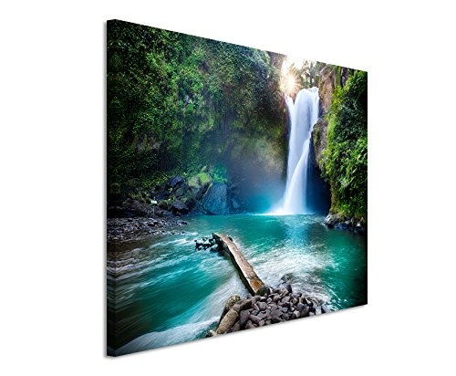 XXL Fotoleinwand 120x80cm Landschaftsfotografie - Wasserfall im Regenwald auf Leinwand exklusives Wandbild moderne Fotografie für ihre Wand in vielen Größen