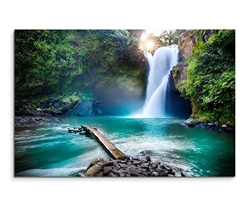 XXL Fotoleinwand 120x80cm Landschaftsfotografie - Wasserfall im Regenwald auf Leinwand exklusives Wandbild moderne Fotografie für ihre Wand in vielen Größen