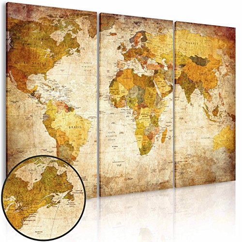 murando - Weltkarte Pinnwand 120x80 cm Bilder mit Kork Rückwand 3 Teilig Vlies Leinwandbild Korktafel Fertig Aufgespannt Wandbilder XXL Kunstdrucke Landkarte k-B-0020-p-a