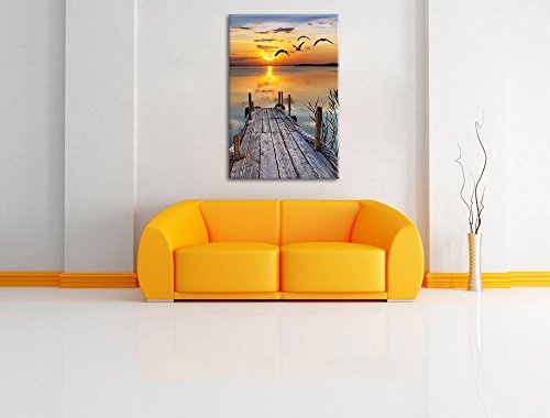 Steg bei Sonnenuntergang Format: 60x40 auf Leinwand, XXL riesige Bilder fertig gerahmt mit Keilrahmen, Kunstdruck auf Wandbild mit Rahmen, günstiger als Gemälde oder Ölbild, kein Poster oder Plakat