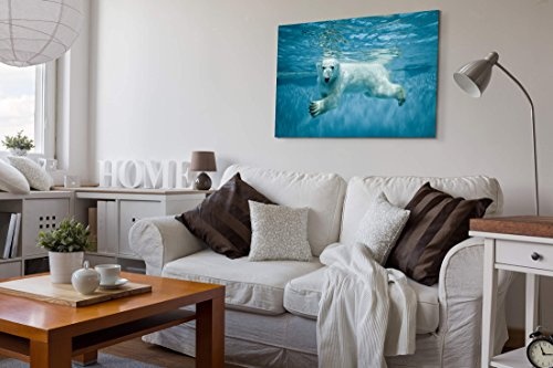 Paul Sinus Art Leinwandbilder | Bilder Leinwand 120x80cm schwimmender Eisbär Unter Wasser