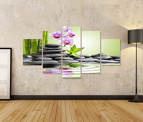 islandburner Bild Bilder auf Leinwand Orchideen Wasser Steine Zen Bambus Poster, Leinwandbild, Wandbilder