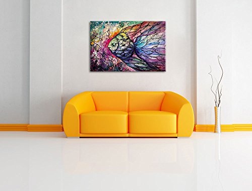 Bunte Fische Kunst Format: 100x70 auf Leinwand, XXL riesige Bilder fertig gerahmt mit Keilrahmen, Kunstdruck auf Wandbild mit Rahmen, günstiger als Gemälde oder Ölbild, kein Poster oder Plakat