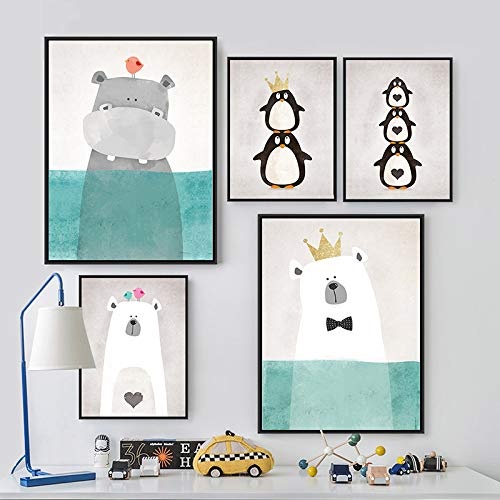 Hochwertiger Leinwanddruck mit süßem Bär im Wasser Bild als Motiv (ohne Rahmen) in A4 21 x 30 cm - Kinderbild | Kinderzimmer | Kunstdruck | Poster | Print | Leinwandbild | Wandbild | Deko | DINA4