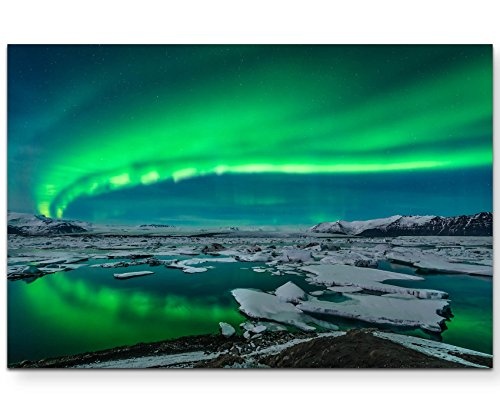 Paul Sinus Art Leinwandbilder | Bilder Leinwand 120x80cm spektakuläres Polarlicht über Jokulsarlon Island