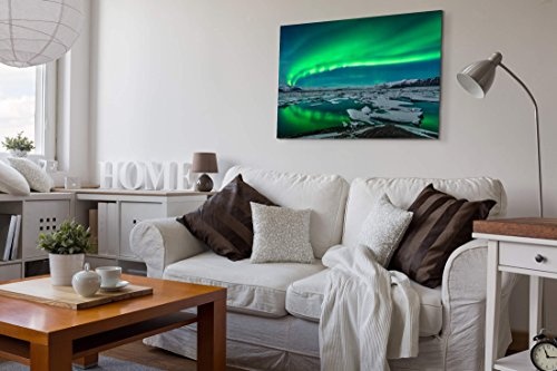 Paul Sinus Art Leinwandbilder | Bilder Leinwand 120x80cm spektakuläres Polarlicht über Jokulsarlon Island