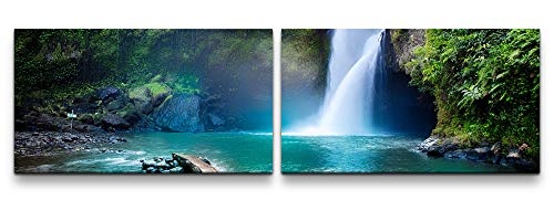 Wasserfall aus Einem Berg 180x50cm - 2 Wandbilder je 50x90cm - Kunstdrucke - Wandbild - Leinwandbilder fertig auf Rahmen