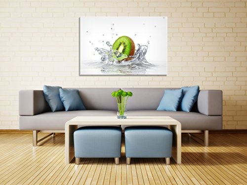 XXL-Tapeten Leinwandbild Splashing Kiwi - Fertig Aufgespannt - Gemälde, Kunstdruck, Wandbild, Keilrahmen, Bild auf Leinwand von Trendwände - Format: 60x40cm, Standard: Polyester-Leinwand 2cm Rahmen