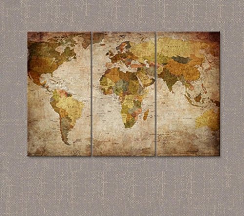 Flowing water Leinwandbild auf Leinwandplakat Karte der Welt - 3 Teile - Leinwandbild - Moderno- Druck Weltkarte im Qualitätsfoto - 4112 126 * 80cm/49.61 * 31.5inch- Dekorative Wand