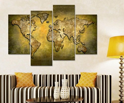 Flowing water Leinwandbilder Einer Weltkarte in Braun und Tan für Dein Schlafzimmer - Große Vintage Wandkunst - 4206 (58,67 * 34,15in)- Dekorative Wand