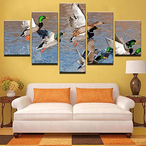 EUFJHS 5-Teilige Leinwand Auf Leinwand Gedruckt Hd  Canvas Prints Wall Art Pictures Mallard Ducks Rising from Water Painting Living Room Decor Poster-A Rahmenlos