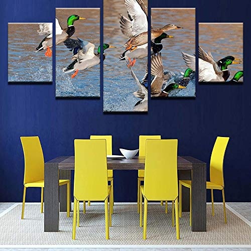 EUFJHS 5-Teilige Leinwand Auf Leinwand Gedruckt Hd  Canvas Prints Wall Art Pictures Mallard Ducks Rising from Water Painting Living Room Decor Poster-A Rahmenlos