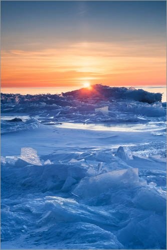 Leinwandbild 60 x 90 cm: Orangefarbener Sonnenaufgang über dem Lake Superior von Kimberly Walker / Robert Harding - fertiges Wandbild, Bild auf Keilrahmen, Fertigbild auf echter Leinwand, Leinwandd...