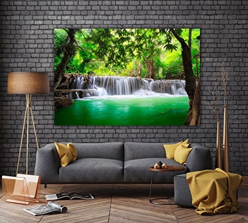 PMP-4life XXL Poster Wasserfall in Thailand Natur HD 140cm x 100cm Hochauflösende Wand-dekoration Bild für Wandgestaltung Wandbild | Fotoposter Landschaft Bäume Wasser Dschungel | + GRATIS Poster