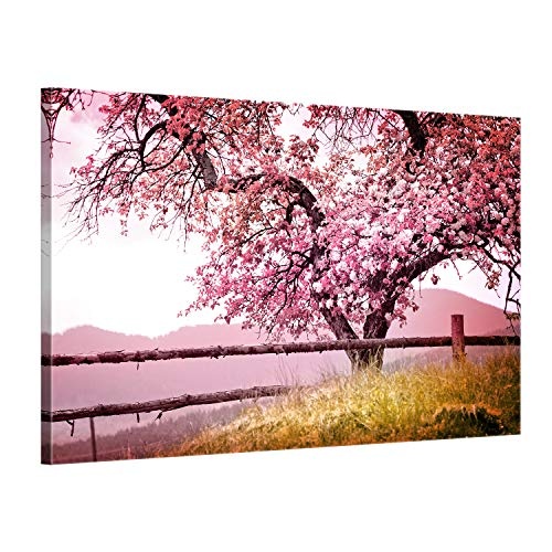 ge Bildet® hochwertiges Leinwandbild XXL Pflanzen Bilder - Frühlingsbaum - Natur Baum Rosa Pink - 100 x 70 cm einteilig 2206 A