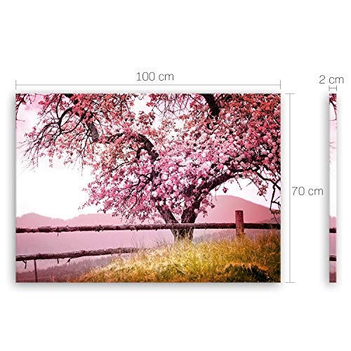 ge Bildet® hochwertiges Leinwandbild XXL Pflanzen Bilder - Frühlingsbaum - Natur Baum Rosa Pink - 100 x 70 cm einteilig 2206 A