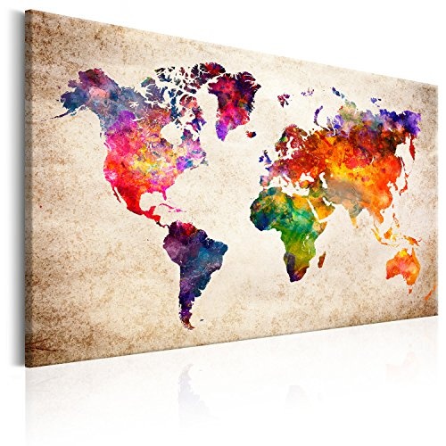 murando - Bilder 120x80 cm - - Leinwandbilder - Fertig Aufgespannt - Vlies Leinwand - 1 Teilig - Wandbilder XXL - Kunstdrucke - Wandbild - Weltkarte Kontinente Welt Karte k-B-0027-b-a