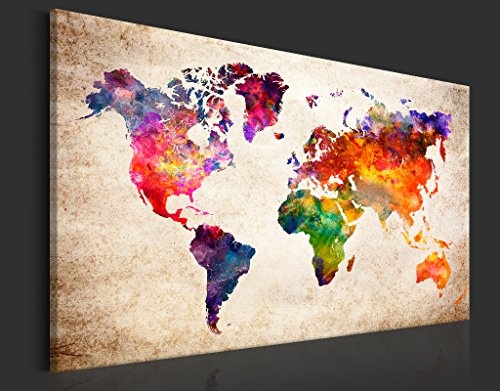 murando - Bilder 120x80 cm - - Leinwandbilder - Fertig Aufgespannt - Vlies Leinwand - 1 Teilig - Wandbilder XXL - Kunstdrucke - Wandbild - Weltkarte Kontinente Welt Karte k-B-0027-b-a