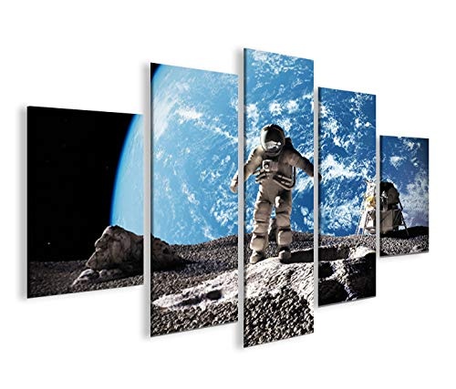 islandburner Bild Bilder auf Leinwand Auf dem Mond Astronaut mit Erde im Weltall MF XXL Poster Leinwandbild Wandbild Dekoartikel Wohnzimmer Marke