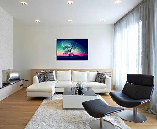 Paul Sinus Art Kunstfoto auf Leinwand 60x40cm Künstlerische Fotografie - Baumsilhouette vor Milchstraße auf Leinwand Exklusives Wandbild Moderne Fotografie für Ihre Wand in Vielen Größen