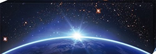 1art1 70276 Der Weltraum - Sternenhimmel Über Dem Erdhorizont Poster Leinwandbild Auf Keilrahmen 90 x 30 cm