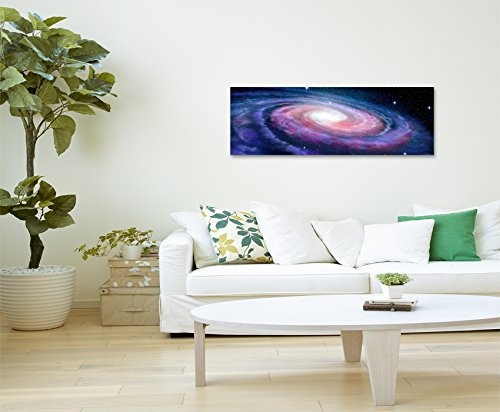 Paul Sinus Art Panoramabild 150x50cm Illustration - Spiralförmige Galaxie auf Leinwand Exklusives Wandbild Moderne Fotografie für Ihre Wand in Vielen Größen