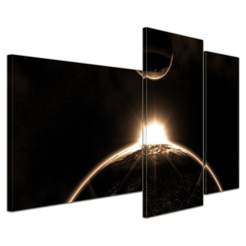 Wandbild - Sonnenaufgang - Bild auf Leinwand - 130x80 cm 3 teilig - Leinwandbilder - Bilder als Leinwanddruck - Kunst & Life Style - Weltall - Sonnenaufgang vom All aus betrachtet