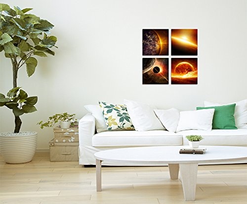 4 Leinwandbilder je 30x30 cm Unser Sonnensystem! Leinwandbilder Wasserfest! Das Universum mit Planten und der Sonne. Weltall Mars Erde Sonne Mond
