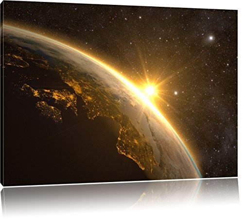 Die Sonne und Erde im Weltall, Format: 120x80 auf...