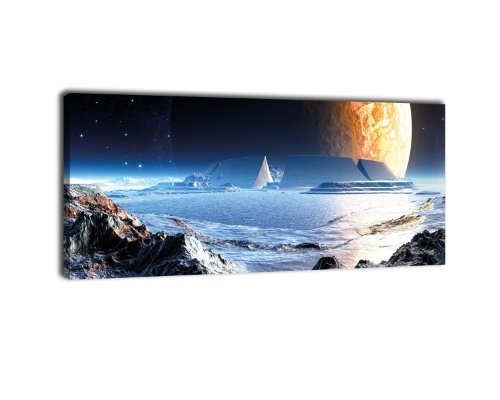 Leinwandbild Panorama Nr. 354 Neuer Planet 100x40cm, Keilrahmenbild, Bild auf Leinwand, Space Weltall Mond