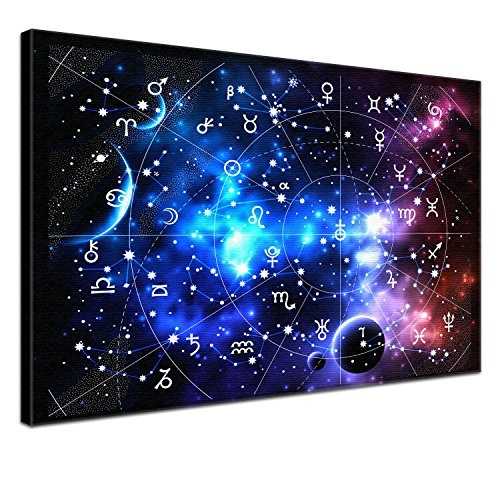 LANA KK - Leinwandbild "Sternenkarte Rot Blau" Weltall & Sterne auf Echtholz-Keilrahmen – Fotoleinwand-Kunstdruck in blau, einteilig & fertig gerahmt in 60x40cm