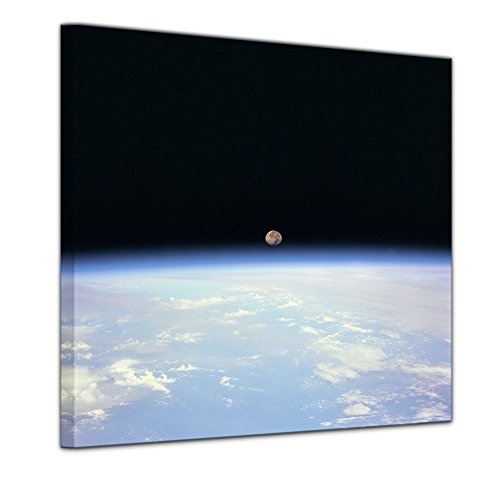 Wandbild - Weltraum - Bild auf Leinwand 40 x 40 cm - Leinwandbilder - Bilder als Leinwanddruck - Landschaften - Weltall - All - Erde und Mond