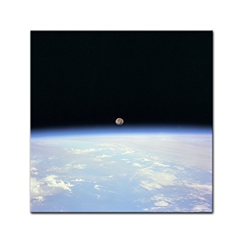 Wandbild - Weltraum - Bild auf Leinwand 40 x 40 cm - Leinwandbilder - Bilder als Leinwanddruck - Landschaften - Weltall - All - Erde und Mond