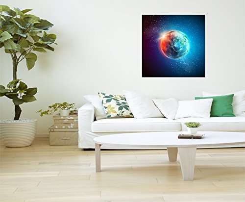 80x80cm - WANDBILD Planet Erde Weltall - Leinwandbild auf Keilrahmen modern stilvoll - Bilder und Dekoration