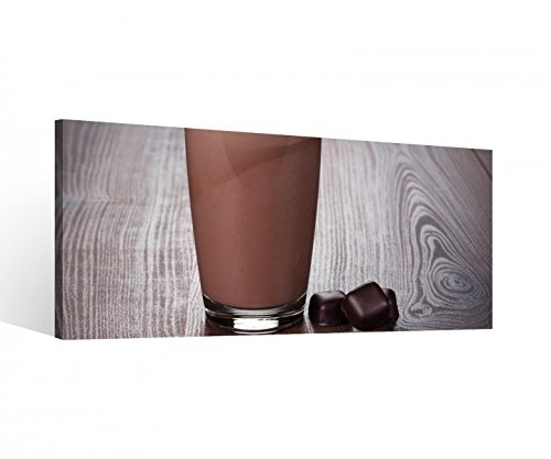Leinwand 1Tlg Milchshake Schokolade Glas Milch Leinwandbilder Bild Bilder Holz fertig gerahmt 9S389, 1 Tlg BxH:60x30cm