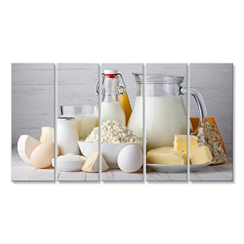 islandburner Bild Bilder auf Leinwand Milchprodukte, Milch, Hüttenkäse, Eier, Jogurt, Sauerrahm und Butter auf Holztisch Wandbild, Poster, Leinwandbild KIU