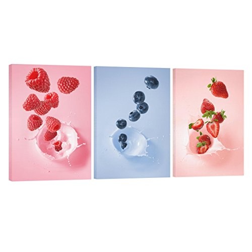 Bilderwelten Leinwandbild 3-teilig - Bunte Früchte Milch Splash - Hoch 3:2, 3X 90x60cm