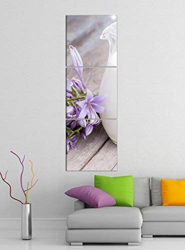 Leinwandbild 3tlg Milch Kanne weiß lila Blumen Holzbrett Bilder Druck auf Leinwand Vertikal Bild Kunstdruck mehrteilig Holz 9YA4309, Vertikal Größe:Gesamt 30x90cm