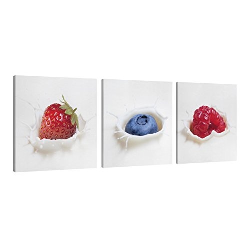 Bilderwelten Leinwandbild 3-teilig - Früchte Milch Splash - Quadrate 1:1, 3X 80x80cm