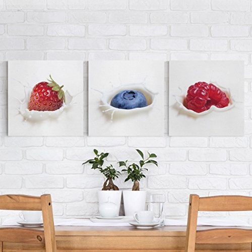 Bilderwelten Leinwandbild 3-teilig - Früchte Milch Splash - Quadrate 1:1, 3X 80x80cm
