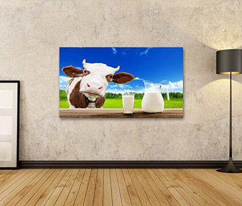 Bild Bilder auf Leinwand Kuh und Milch Wandbild, Poster, Leinwandbild LJM