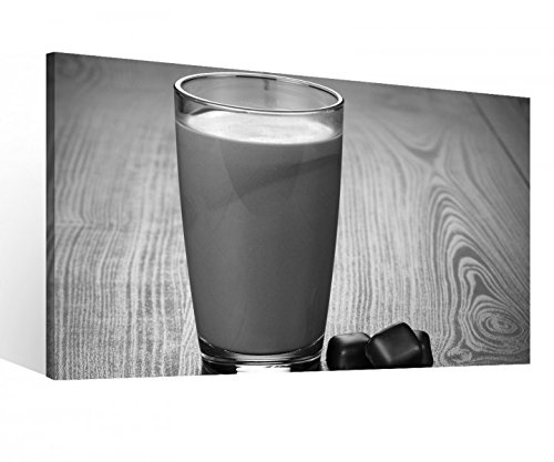 Leinwand 1Tlg XXL Milchshake Schokolade Glas Milch Schwarz weiß Leinwandbild Bilder Bild Wandbild Holz 9S689, XL 1Tlg BxH:100cmx60cm