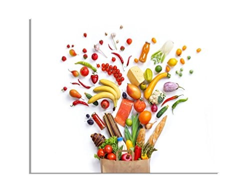 deinebilder24 Leinwand-Bild Foto - 40 x 60 cm - Gesundes Essen Früchten Gemüse Milch Fisch