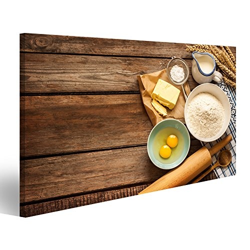 islandburner Bild auf Leinwand Wandbild Leinwandbild Bilder Poster Backkuchen in der ländlichen Küche - Teig Rezept Zutaten (Eier, Mehl, Milch, Butter Wandbild, Poster, Leinwandbild