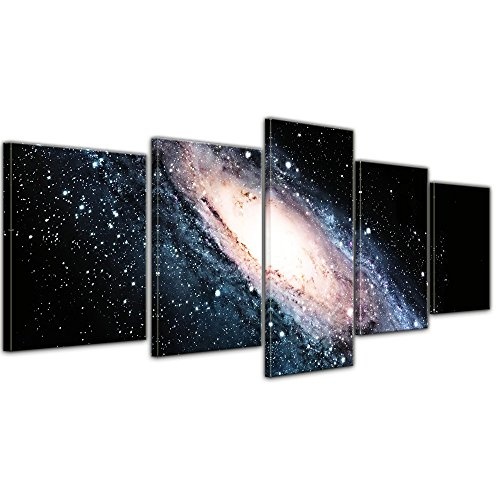Wandbild - Spiral Galaxie III - Bild auf Leinwand - 200x80 cm fünfteilig - Leinwandbilder - Landschaften - Weltraum - Andromeda-Galaxie - Großer Andromedanebel - Milchstraße
