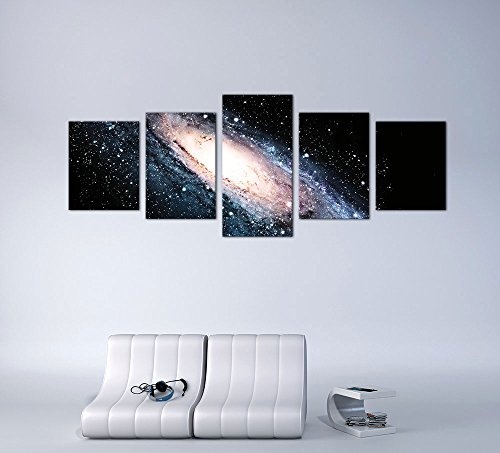 Wandbild - Spiral Galaxie III - Bild auf Leinwand - 200x80 cm fünfteilig - Leinwandbilder - Landschaften - Weltraum - Andromeda-Galaxie - Großer Andromedanebel - Milchstraße