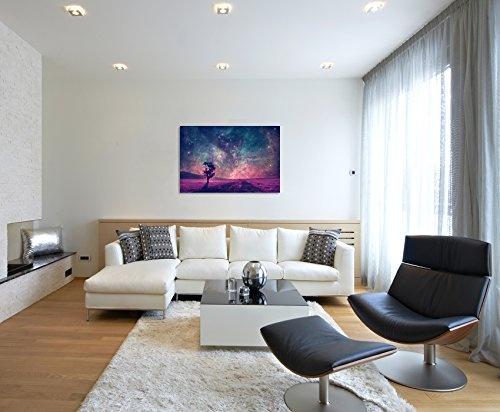 Paul Sinus Art Kunstfoto auf Leinwand 60x40cm Künstlerische Fotografie - Fantastische Milchstraße mit Baum auf Leinwand Exklusives Wandbild Moderne Fotografie für Ihre Wand in Vielen Größen